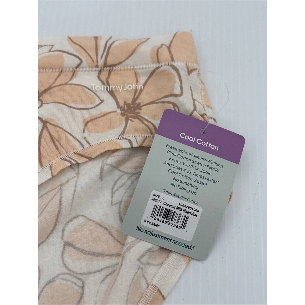 Tommy John Women Cool Cotton Brief Large Coconut Milk Magnolias Peach Floral